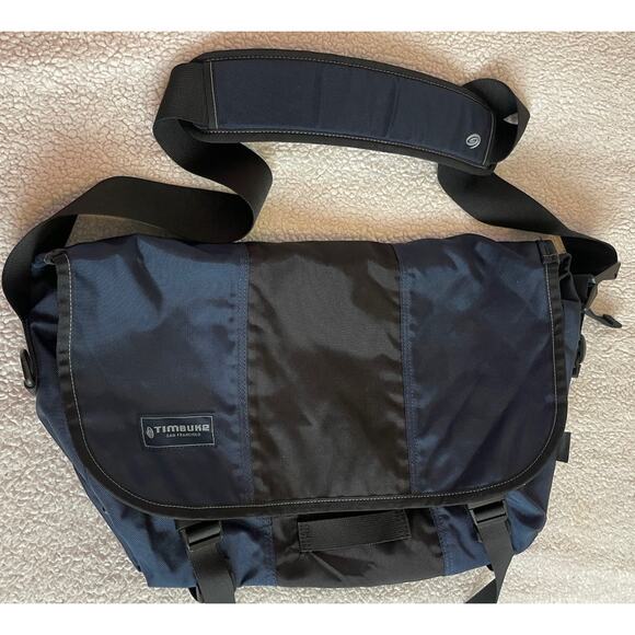 TIMBUK2 Classic Messenger Canvas Bag LARGE BLACK & BLUE - Picture 1 of 8